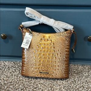 Gold Shoulder Bag with Bucket Shape and Textured Surface